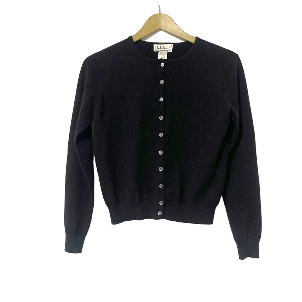 L.L. Bean Black Cashmere Button Up Cardigan Size XS